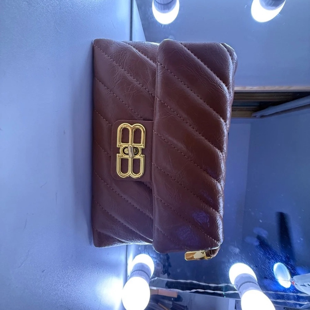 Brown Quilted Leather Clutch